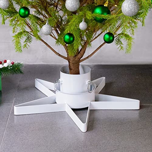 ARKEM Christbaumständer Weiß 47x47x13,5 cm Sternform Metall Weihnachtsbaum-Halter mit Wasserbehälter für echten Baum bis 2,1 m