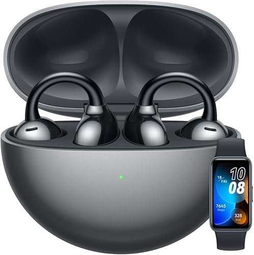 HUAWEI FreeClip,Innovatives Clip-Design,Intensives Open-Ear-Hörerlebnis,KI-Hintergrundgeräuschunterdrückung bei Anrufen,Superlange Akkulaufzeit, Android&iOS, Deutsche Version,Schwarz+ Band 8