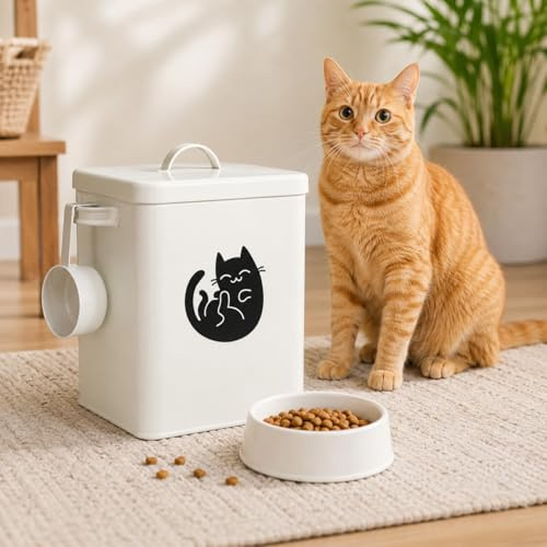 6L Dog Food Storage Container, Metal Cat Food Bin with Measuring Cup, Cat Food Can Covers Lids and Spoons, Cat Mouse Toys, Cute Pet Food Storage Containers with Lids Airtight for Cats Dogs(#1)