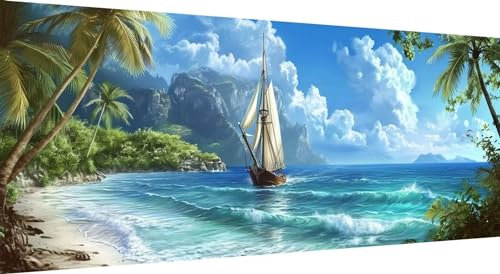 Qiaoqoo 5D Diamond Painting Landschaft, DIY Diamant Painting Bilder Ozean, Diamand Painting Erwachsene Groß xxl, Kinder Diamant kunst Set mit Diamond Painting Zubehör, Home Wand Décor 125x50cm