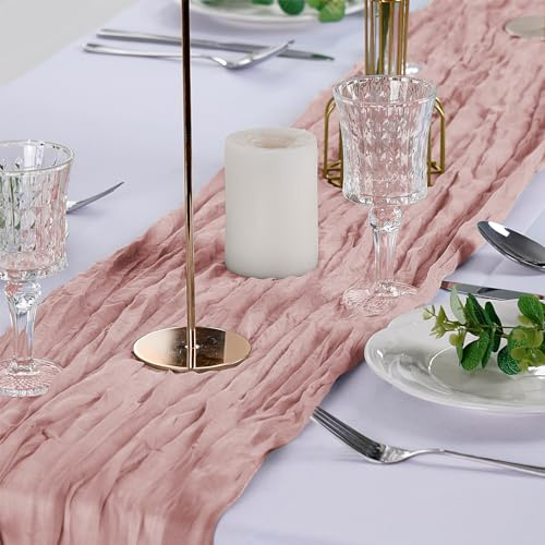 Peomeise Lot de 10 chemins de table en étamine, rose poudré, 43,2 x 274,3 cm en tissu de gaze bohème pour décoration de fête prénatale, fête de mariage