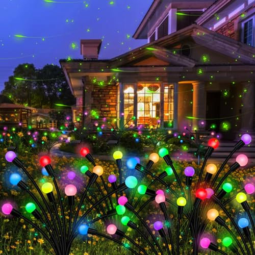 Solar Garden Lights Outdoor, 6 Pack 60 LED Solar Firefly Lights Waterproof, Sway by Wind, Solar Swaying Light for Yard Patio Backyard Garden Planter Flower Bed Pathway Outdoor Decoration