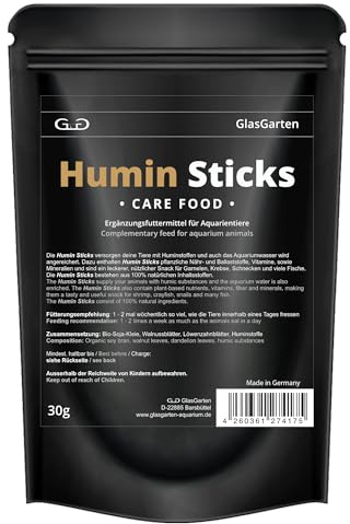 GlasGarten Humin Sticks | 30g – Ergänzungsfutter für Ziergarnelen, Schnecken & Krebse, Huminstoffe für Tiere & Aquariumwasser, aus 100% natürlichen Zutaten