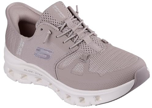 Skechers Dam Glide-Step Pro handsfree slip-on sneaker, Taupe Mesh Silver Trim, 36 EU