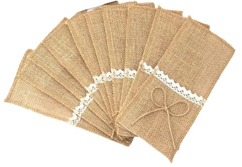 Pasdrucn 40 Stück Jute Bestecktaschen, 22x11cm Bestecktasche Jute Besteckbeutel, Besteckhalter Aus Sackleinen, Jute Bestecktaschen Mit Spitze, Vintage Hochzeitsdeko Tischdeko Für Hochzeit Party (B)