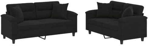 HETFTJN Recamiere Schlafsofa Bigsofa Lounge Sofa - 2-TLG. Sofagarnitur mit Kissen Schwarz Mikrofasergewebe für Relaxationsraum Schlafzimmer Sitzzimmer Hotelzimmer