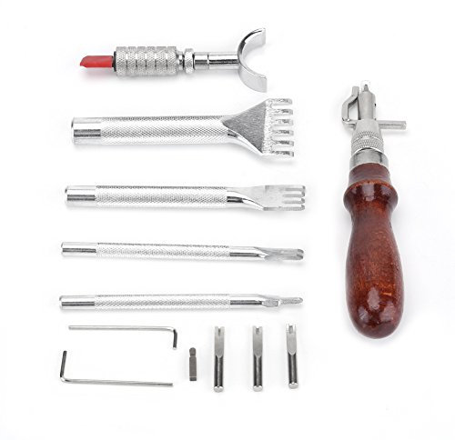 Juego de perforadoras de cuero, perforadoras de cuero con puntas de acero inoxidable, 1/2/4/6 herramientas para manualidades de cuero, mango de madera tipo V, cuchillo de talla