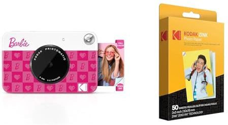 Barbie x Kodak Printomatic Fotocamera digitale a stampa istantanea a colori + carta fotografica premium KODAK 2x3 50 fogli, Confezione da 50, Stile Iconico