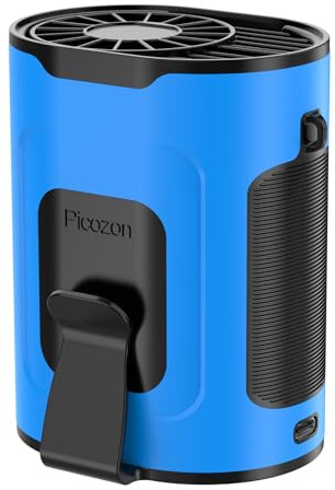 Picozon Ventilador Inteligente Portátil con IA，Recargable con 4 velocidades Ajustables, Diseño Manos Libres y portátil (Clip para Cintura y collarín) - Azul