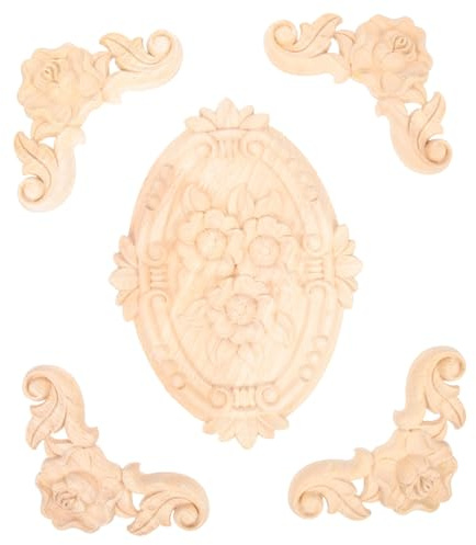 Angoily 5 Piezas de Incrustaciones de Madera Tallada en Forma de Flor para Decoración de Muebles y Gabinetes, Versátiles y Resistentes para Decoración del Hogar