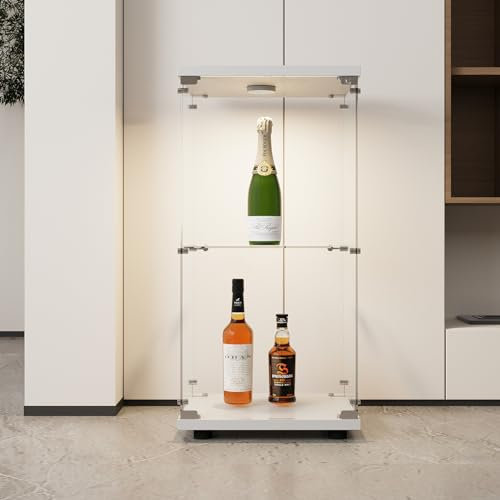 Vitrin av glas, 86 x 40 x 36 cm, samlarskåp av glas med lås, vitrinskåp av transparent härdat glas med 2 hyllor, vitrinskåp av glas för samling för hem och kontor (vit, 2, 2-A)