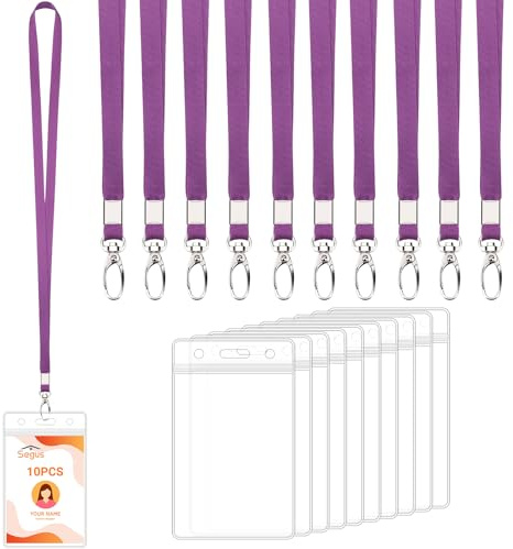 Segus Ausweishülle mit Band, 10 Stück Lanyard mit Kartenhülle Transparent, Schlüsselband mit Kartenhalter, Wasserdichte Ausweishülle, für Büro, Schule (Dunkelviolett, Vertikale)