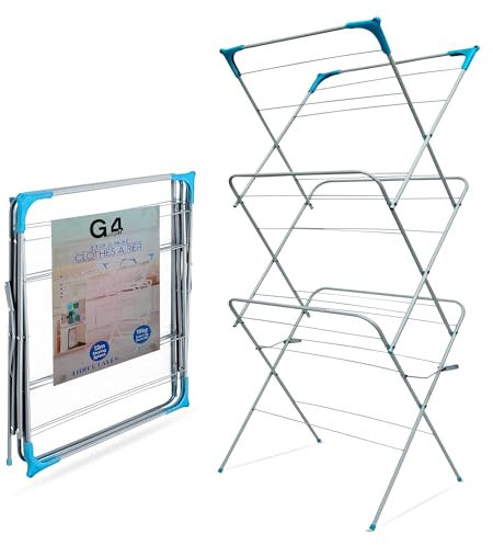 G4GADGET 3 Tier Clothes Airer Drying Rack – 24 Rails, Foldable Indoor Outdoor Laundry Dryer with Non-Slip Feet, 15kg Load Capacity, Space Saving Airer, Clothes Horse, Home Essentials