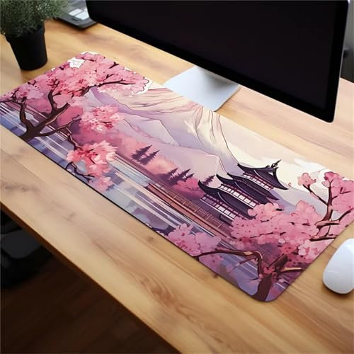 Tapis de Souris Gaming XXL Mouse Pad 1200x600x3 mm Tapis de Bureau Grande Taille avec Coutures sur Les Bords Grand Tapis de Souris pour Gamer, Ordinateur, PC (Fleur Tour Montagne)