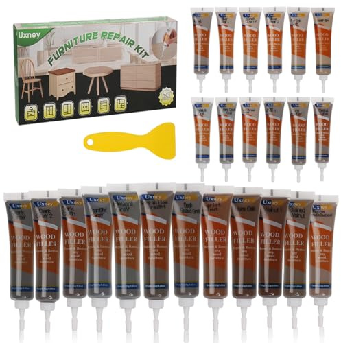 Uxney Wood Repair Kit， 24 Colours Wood Filler Putty & Scratch Remover Pens for Scratches, Cracks, Holes in Wooden Furniture, Laminate Floors, Cabinet(Gray Series)