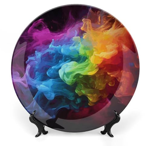 JTKBNVM Grandes assiettes décoratives en porcelaine anglaise fumée arc-en-ciel de 25,4 cm pour présentation - Assiette désert en céramique avec support de présentation personnalisée pour cuisine