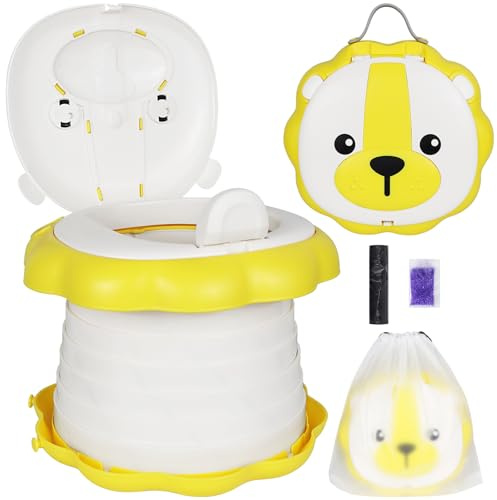 Yeelua Portable Potty for Toddlers, Baby Potty Training Toilet Seat with Potty Bags, Travel Potty for Boys and Girls, Ideal for Camping and Outdoor Use (Yellow)