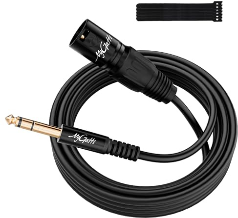 Mygatti Symmetrisches 6,35mm TRS-XLR Audiokabel 10m, mit 5 Kabelbindern | 1/4 Zoll Stereo TRS Stecker auf 3-poliger XLR Stecker Klinkenkabel balanced für Gitarre, Bühne, DJ, Verstärker und Konsolen