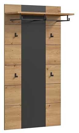 xonox.home - Paneel Canu 141x80x29 cm in Basalt grau und Artisan Nb. - Wandpaneel Wandboard Wandgarderobe Garderobenwand Garderobenpaneel Flurpaneel - modern & platzsparend
