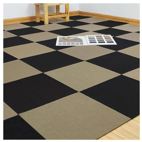 FEITAOOZ Piastrelle per Moquette, Moquette autoadesive, Adesivo Antiscivolo per Uso Commerciale e residenziale(Apricot+Black)