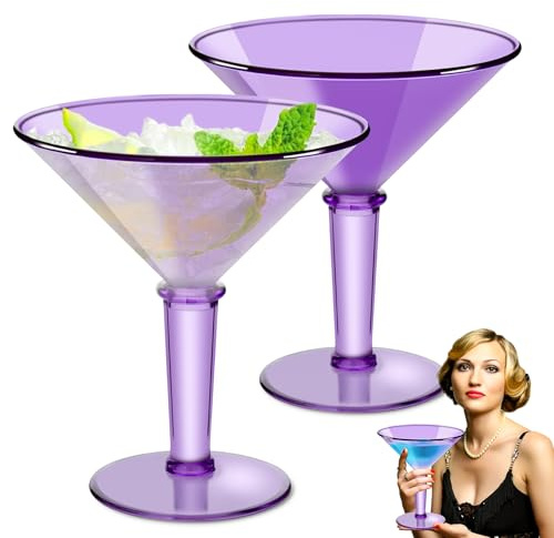 ZJJZGYXINTAI Giant Martini Glasses set of 2, 48 oz Jumbo Plastic Martini Glasses, Oversized Acrylic Shrimp Cocktail Glass for Centerpieces and Martini Party Decorations, Reusable, Detachable (Purple)
