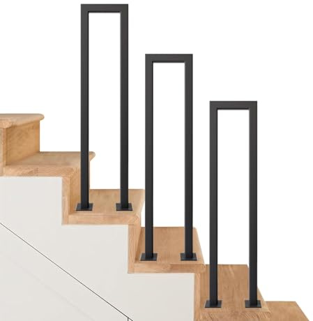 Floor Mount Handrails for Stairs Outdoor Indoor, Heavy Duty Staircase Handrail Guardrail Safety Hand Rail Fits 1 Steps，U-Shaped Stair Railing Balustrade Grab Rail，Black(50cm/20in)