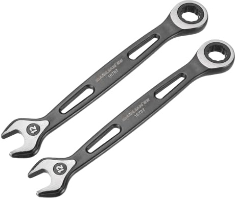 sourcing map Lot de 2 clés mixtes à cliquet 12 mm métriques à 12 points CR-V électrophorèse double boîte à cliquet à extrémité ouverte avec 72 dents 5° Swing Clé à molette de qualité industrielle pour