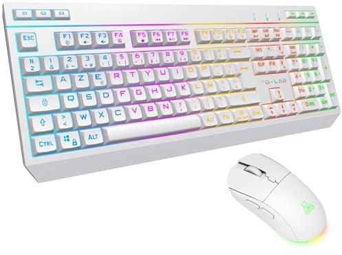 The G-Lab Combo Tungsten EX – Pack de Teclado inalámbrico – Triple conexión de 2,4 GHz/BT/Cableado – Teclado Gamer AZERTY FR, RGB & Macros Custom – Ratón inalámbrico para Juegos 6400 dpi – PC/PS4/PS5