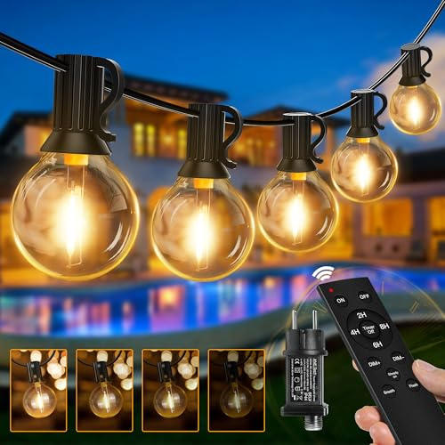 Ollny LED Lichterkette außen 10M Dimmbar, Lichterkette Outdoor strom 15+1 G40 Glühbirnen mit Fernbedienung, 3 Modi 4 Timer wasserdicht für Garten Balkon Party Terrasse (Warmweiß EU-Stecker)