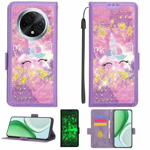 Kinetijy Coque Compatible pour Oppo A3 Pro Coque Étui Housse Case Support [avec Film Protecteur HD d'une dureté de 9H] [Blocage RFID][Paillettes dorées + Brillantes] LPT-DJS