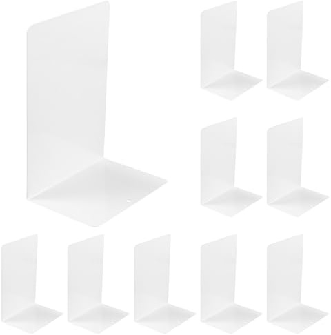 YIXNSW 10 stycken bokstöd, bokstöd vit metall, 9,5 x 13,5 x 19,5 cm pulverlackerad bokstöd, bokstöd för bokhylla kontor hem