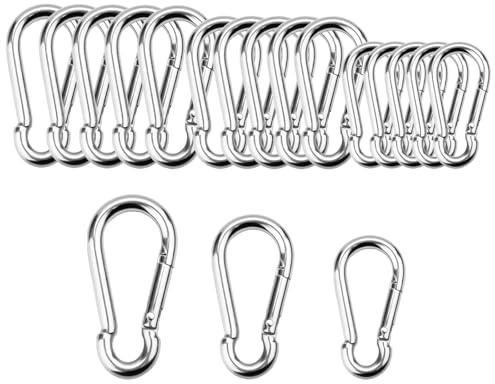 18 Stück Karabiner Set DREI Größen von Karbonstahlschnallen, Karabinern und verzinkten Bergsteigerhaken, 4 x 40mm 6 x 60mm 8 x 80mm Geeignet für Rucksacktouren, Hundetrekking und Camping