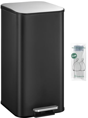Hzuaneri Mülleimer Küche, 40 Liter Abfalleimer mit Tretpedal, Tretmülleimer mit Softclose-Deckel und Inneneimer, Küchenmülleimer mit 15 Müllbeuteln, Schwarz SW14099B