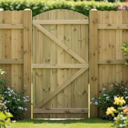 Made to Measure 7ft Wooden Garden Gate, Custom T&G Semi-Braced Arch Top Treated Timber Door for Outdoor Pathway Home Access, MAX 210cm High x MAX 105cm Wide