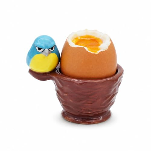 Winkee HOMEÄggkopp Grumpy Bird Boris av keramik, rolig djurdesign, för frukost och brunch, present till vänner och barn, handmålad