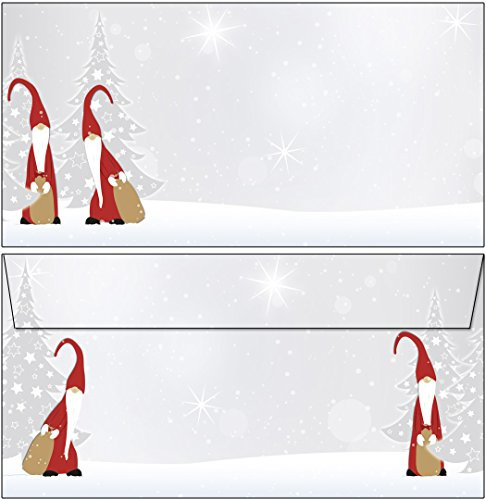 25 Briefumschläge Weihnachten Weihnachtswichtel Kuverts Wichtel DIN lang ohne Fenster 61075
