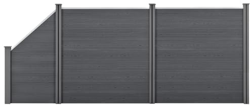 neu.holz WPC Gartenzaun mit abgeschrägtem Zaunelement 183x451cm Grau Sichtschutz Windschutz Lamellenzaun Zaun Schrägelement