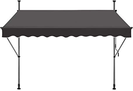 Froadp 300x120cm Klemmmarkise mit Faltarm Höhenverstellbar Abdeckhauben Markisen UV-Schutz Sonnenschutz Garten Wetterfest Balkonmarkise ohne Bohren(Dunkelgrau)