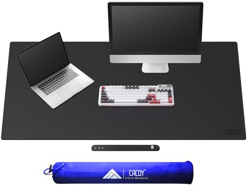 Cacoy 130x60 cm Leder Schreibtischunterlage, Großes Gaming-Mauspad, Schwarz | Premium PU-Leder Büroschreibtischmatte erweitertes Mausmatte Rutschfest Wasserdichtes Tischunterlage Schreibtisch Unterlage