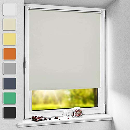 NoCon Verdunklungsrollo Klemmfix ohne Bohren & mit Bohren ● Creme 45x140cm (BxH) ● Thermorollo Klemmrollo Fensterrollo Sonnenschutz Sichtschutz, Rollos für Fenster und Tür