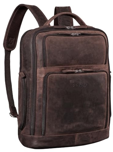 STILORD 'Jayden' Business-Rucksack Herren Leder Groß Vintage mit Laptopfach 15 16 17 Zoll DIN A4 - ideal als Arbeitsrucksack Laptoprucksack Echtleder, Farbe:zamora - braun