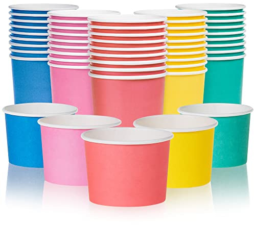 MATICAN Paper Ice Cream Cups, 50-Pack 9-oz Disposable Dessert Bowls for Hot and Cold, 9-ounce, Hot Pink, Baby Pink, Mint, Yellow, Blue