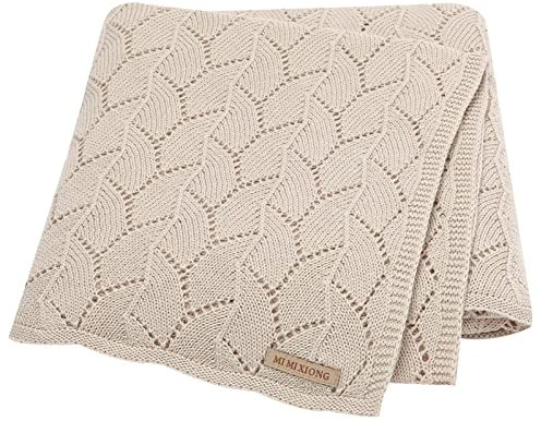 LAWKUL Cellular Blanket Baby 100% Cotton Knitted Soft Knit Crochet Blankets for Newborn Boy Girls Toddler 100x80cm Beige