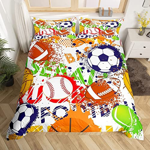 Ensemble De Literie De Football Pour Garçons Balles Tie Dye Housse De Couette Football Rugby Tennis Housse De Couette Pour Enfants Teen Basketball Baseball Volleyball Sports Couvre-Lits Cover S