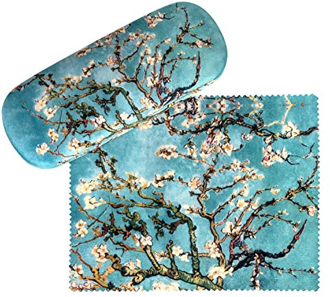 VON LILIENFELD Brillenetui Vincent van Gogh Mandelblüte Kunst Blumen Etui Brille Mikrofaser Brillenputztuch Brillenbox Stabiles Hardcase Set mit Stoff bezogen