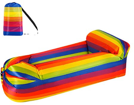 Hixingo Aufblasbares Sofa Wasserdichtes Strandliege Tragbares Luftsofa Outdoor Sofa Mit Tragetasche Reißfest Camping Sofa für Camping, Strand, Outdoor, Park, Reisen (185 * 75 * 55 cm,Regenbogen)