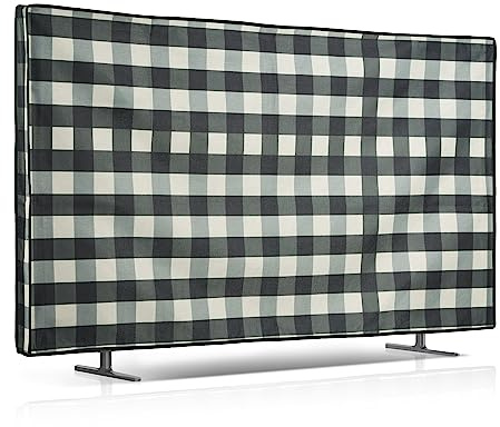 kwmobile Dust Cover for 49-50 TV Dust Cover - Linen Fabric TV Protector - check stripes Black/Light Grey/White