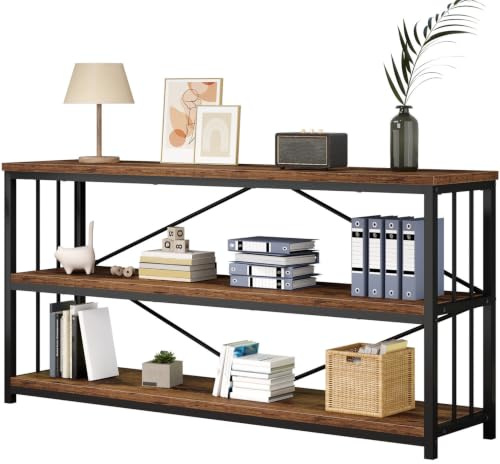 IBF 160 cm Breit Bücherregal Offenes Standregal Regal Vintagebraun Schwarz | Vintage Industrial Metall Holz Stehend Ohne Bohren Wohnzimmer Kinderzimmer Küche Cd Dvd Arbeitszimmer