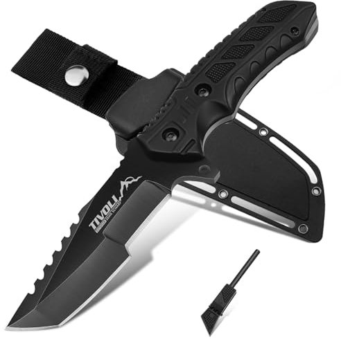 TIVOLI Tanto Messer mit Kydex Holster,Premium Survival Messer,Bushcraft Messer aus einem Stahlkern,9.5cm Jagdmesser für Outdoor, Camping & Survival