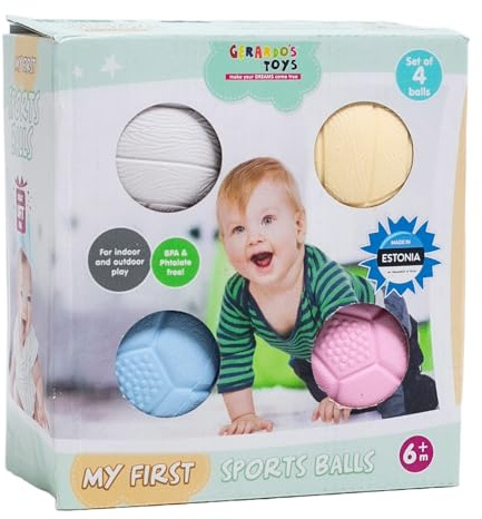GERARDO'S Toys Babys First Sportball Spielzeug, aus ungiftigen Zutaten, Spaß für die ganze Familie drinnen und draußen, enthält 4 Sportbälle